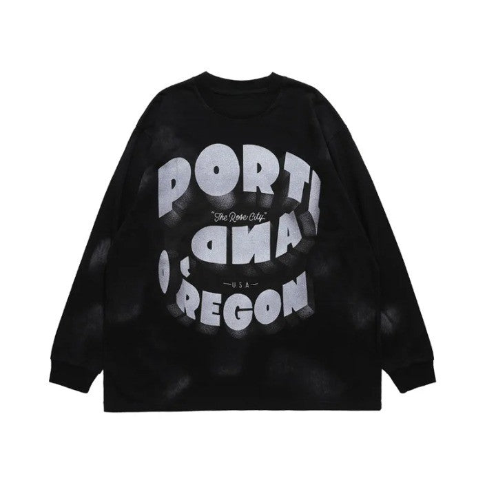 Vintage Washed Paint Long-Sleeve T-Shirt     - VILIVAUN