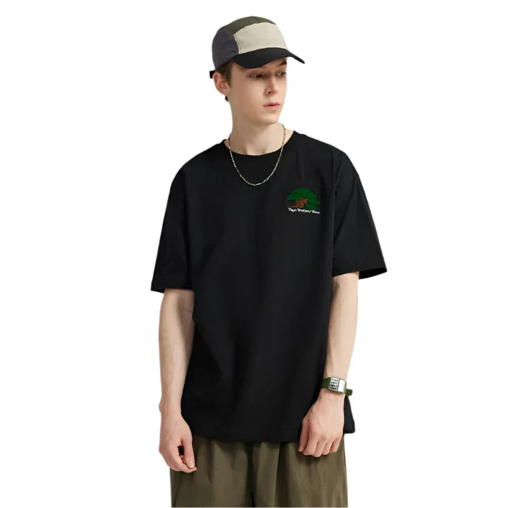 Bonsai Thread Round Neck T-Shirt  Black M  - VILIVAUN