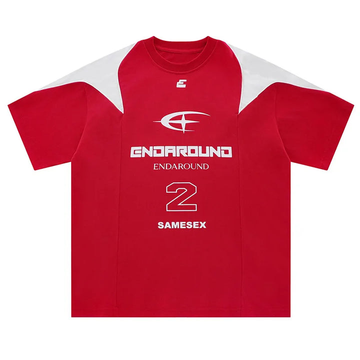Y2K Letter Print Patchwork T-Shirt  Red S  - VILIVAUN