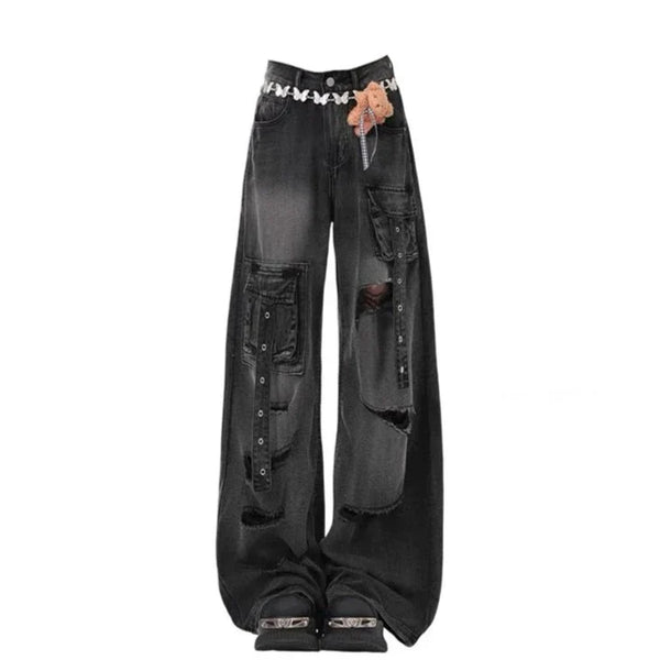 Y2K Ripped Gothic Cargo Jean  S   - VILIVAUN
