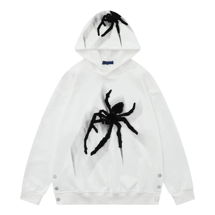 Y2K Webbed Embroidery Hoodie  White S  - VILIVAUN