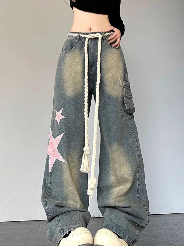 Retro Star Wide Leg Baggy Jeans
