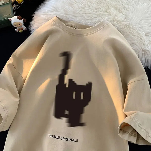 Retro Pixel Loose Fit Cotton T-Shirt