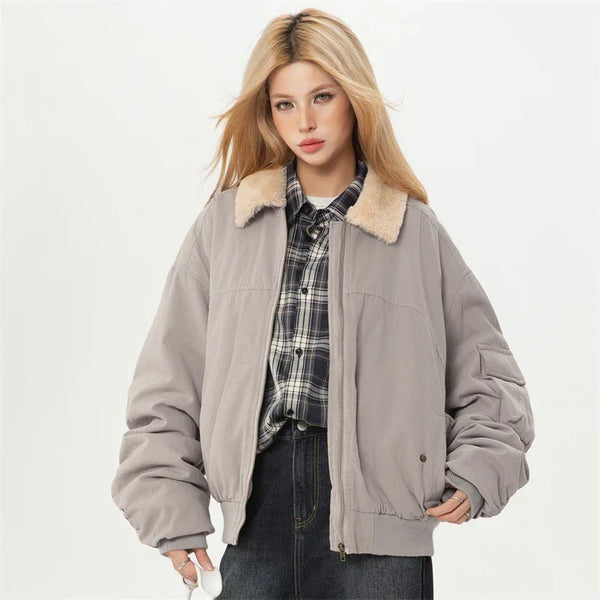 Elegant Plush Collar Winter Short Jacket.