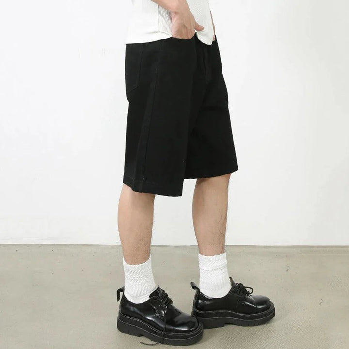 Black Wide Leg Loose Denim Jort     - VILIVAUN