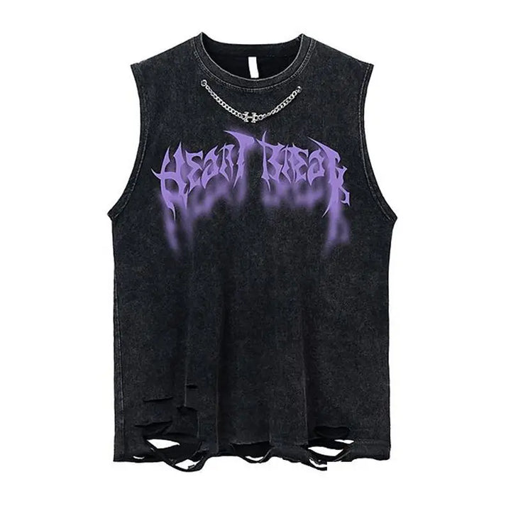 Metal Embellished Rose Washed Distressed Tank Top  Style-13 M  - VILIVAUN