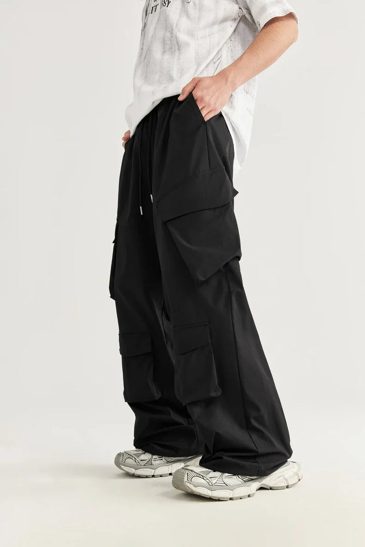 Casual 3D Wide-leg Cargo Pants     - VILIVAUN