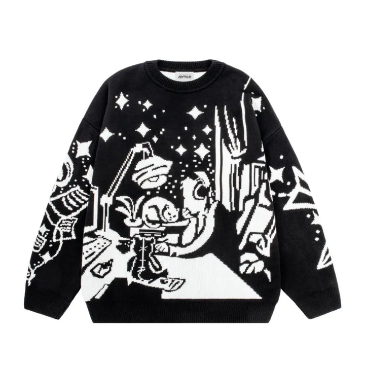 Lo-Fi Vintage Anime Sweater  Black M  - VILIVAUN
