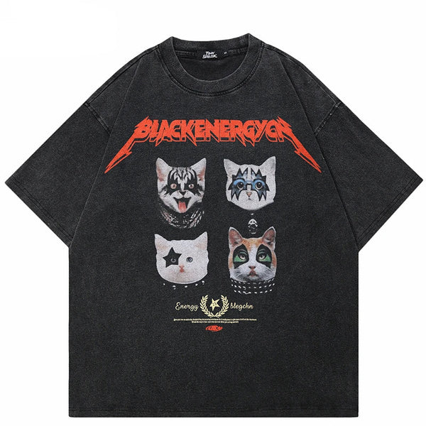 Oversized Funny Graphic Masked Cats T-Shirt