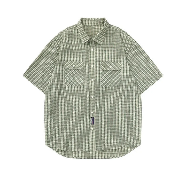 Plaid Reversible Short Sleeve Shirt  Green M  - VILIVAUN