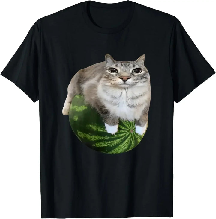 Black t-shirt with a cat on a watermelon design
