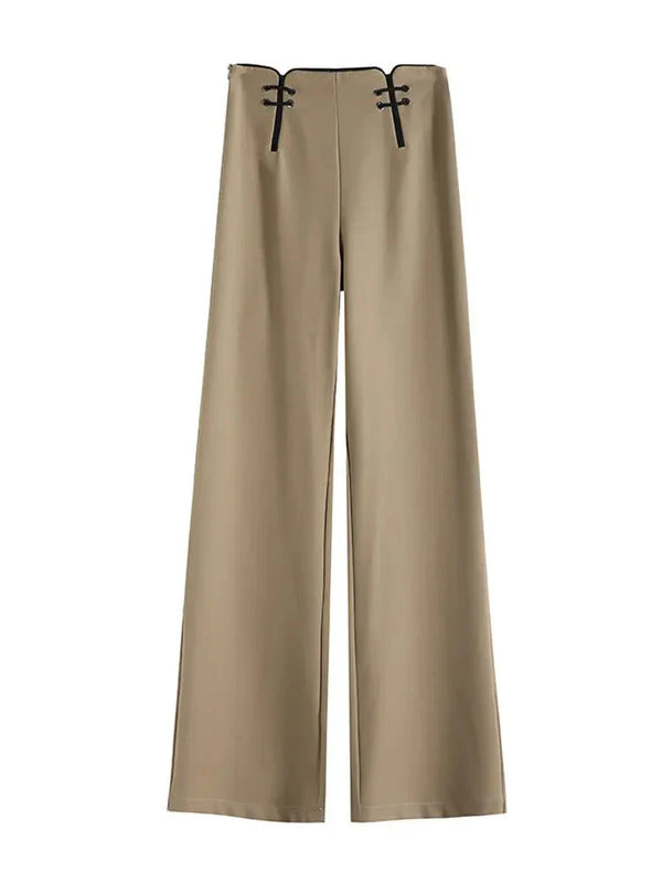 Solid Vintage Chinese Style Wide Leg
