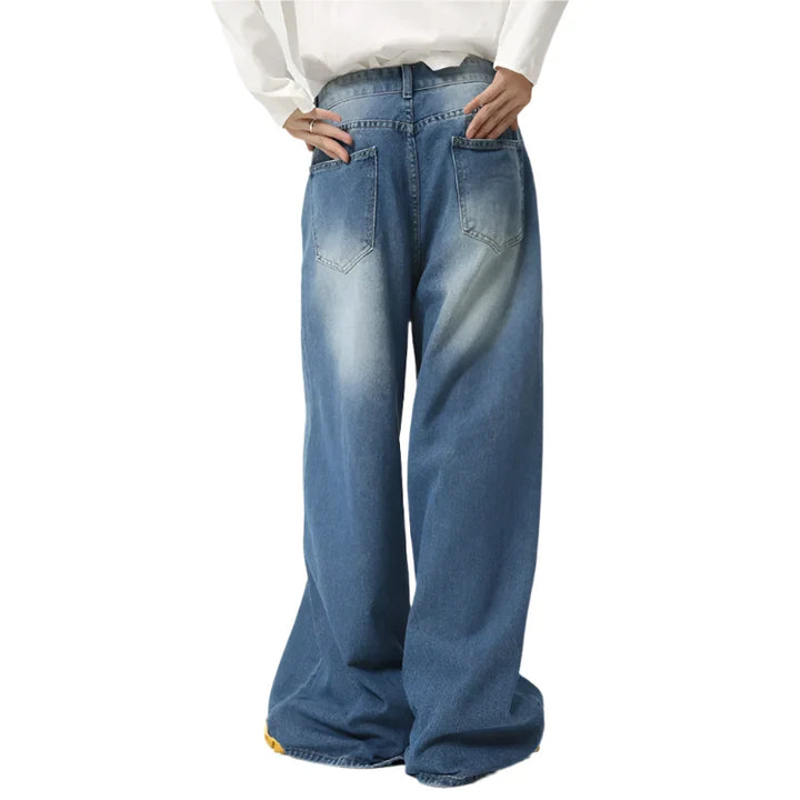 Eclipse Washed Fold Wide-Leg Jeans     - VILIVAUN