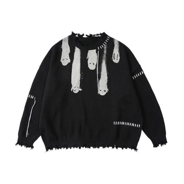 Y2K Ghost Knitted Sweater  Black S  - VILIVAUN