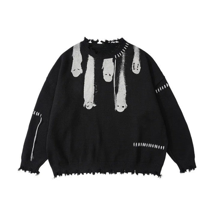 Y2K Ghost Knitted Sweater  Black S  - VILIVAUN