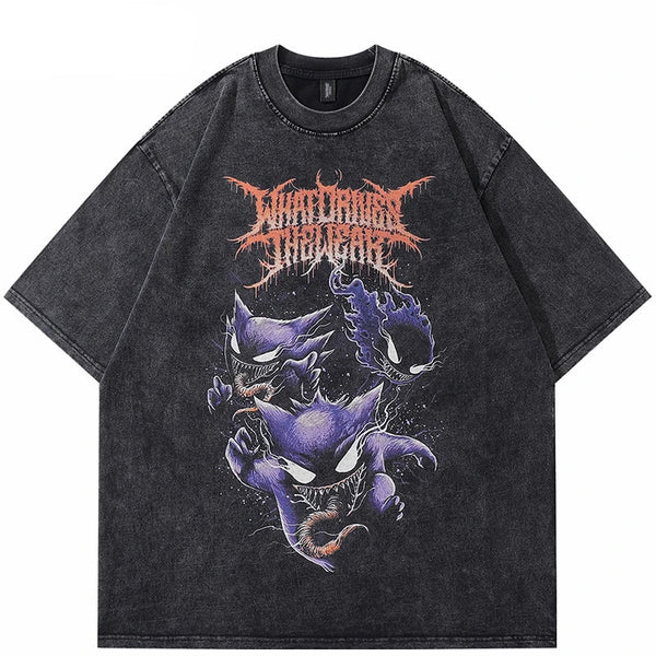 Vintage Washed Black Devil Graphic T-Shirt