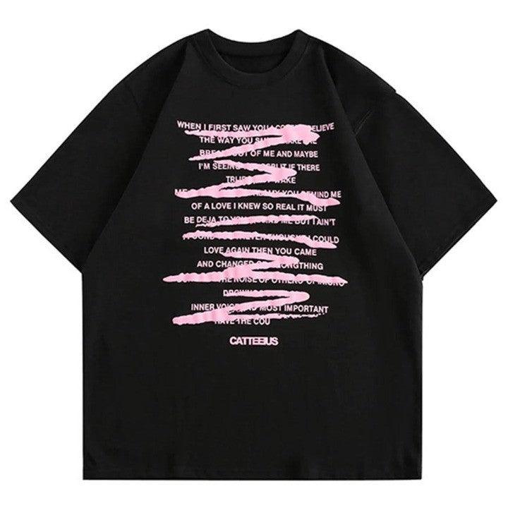 Casual Letter Printed Oversized T-Shirt  Black M  - VILIVAUN