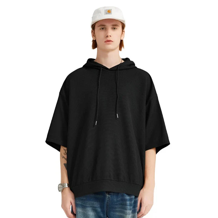 Soft Touch Waffle Hooded Oversized T-Shirt  Black XL  - VILIVAUN
