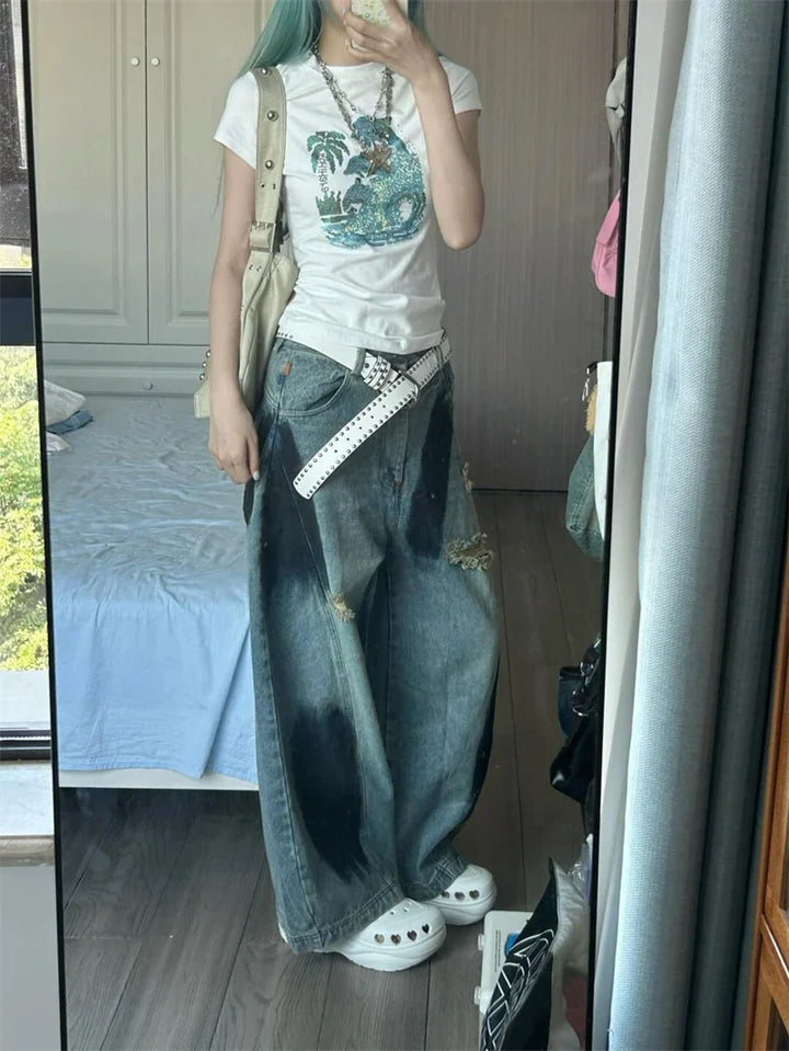 Y2K Ripped Oversize Women's Jeans     - VILIVAUN