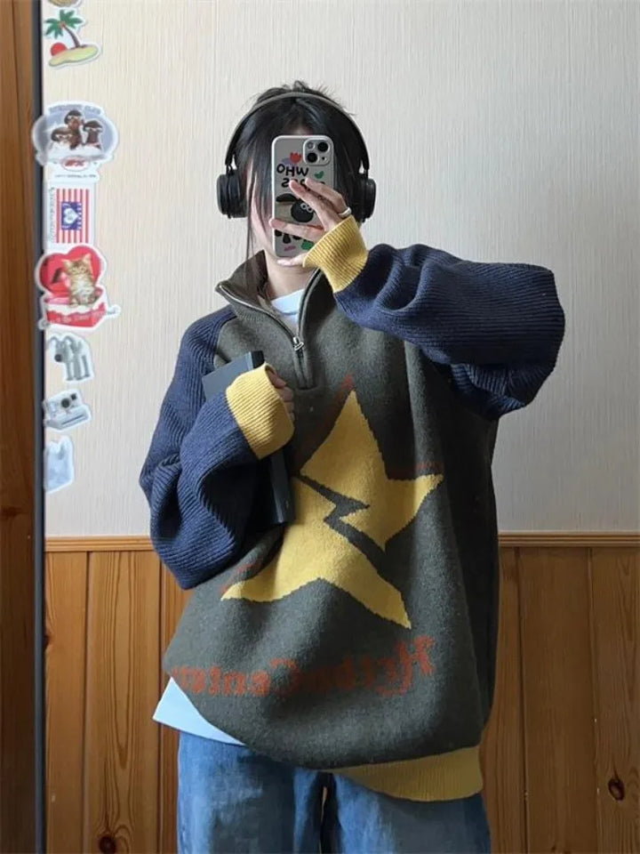 Y2K Lightning Star Sweater  Pic S  - VILIVAUN