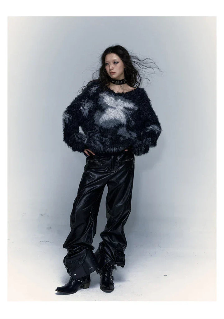 Model wearing thenblack Textured Patterned Sweater