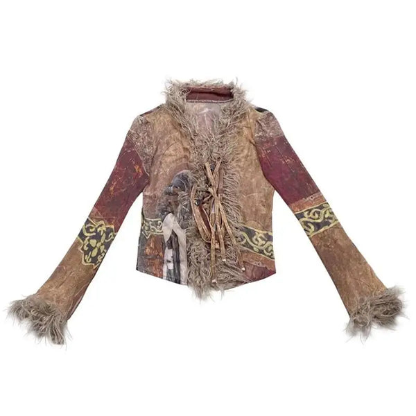 Y2K Vintage Grunge Aesthetics Tassel Mesh Shirt