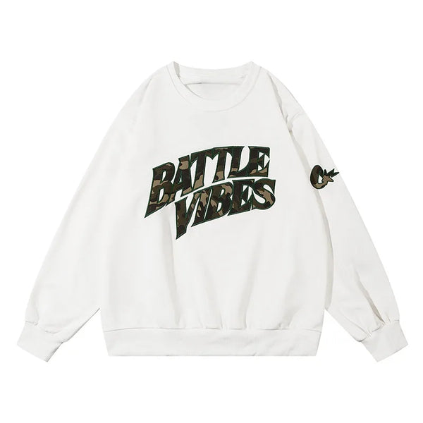 Camouflage Patch Embroidery Sweatshirt  White M  - VILIVAUN