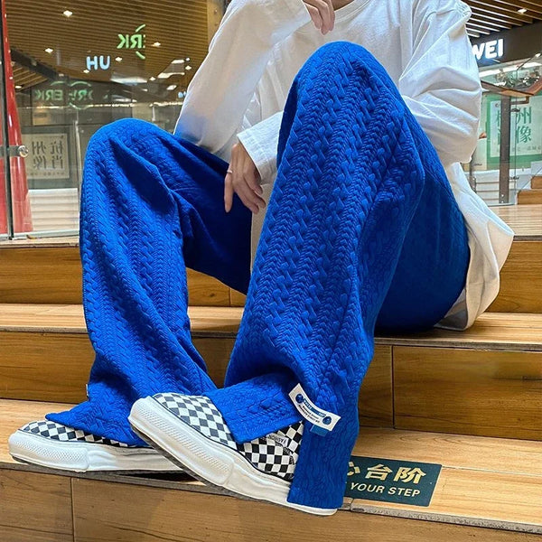 Vintage Blue Jacquard Loose Casual Pants