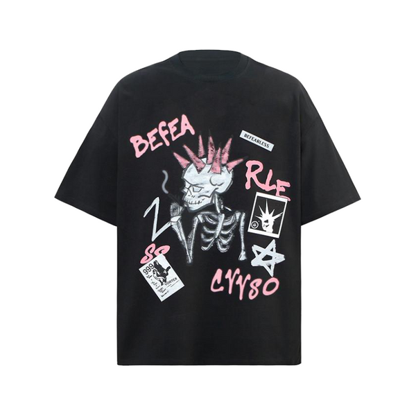 Spikey Skeleton Print T-Shirt  Black S  - VILIVAUN