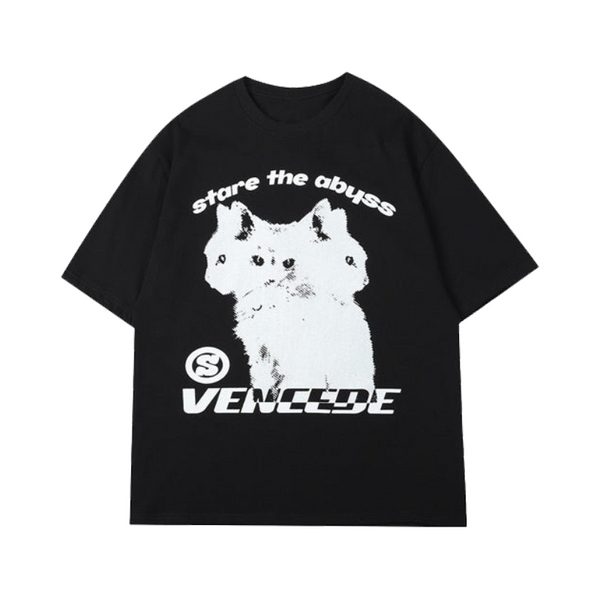 Stare The Abyss Hydra Cat Graphic T-Shirt     - VILIVAUN