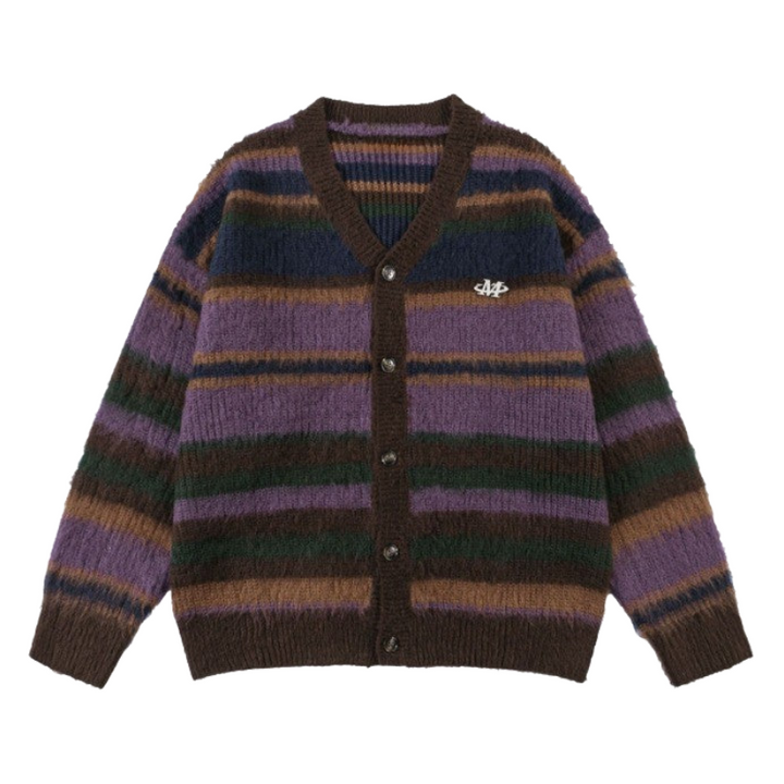 Striped Knitted Rainbow Cardigan  Purple M  - VILIVAUN