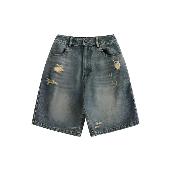 Vintage Blue Ripped Denim Short     - VILIVAUN