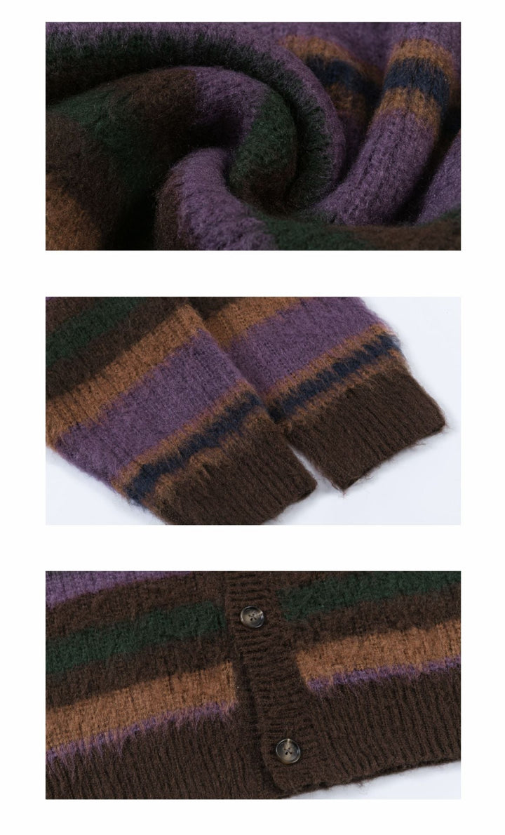 Striped Knitted Rainbow Cardigan     - VILIVAUN