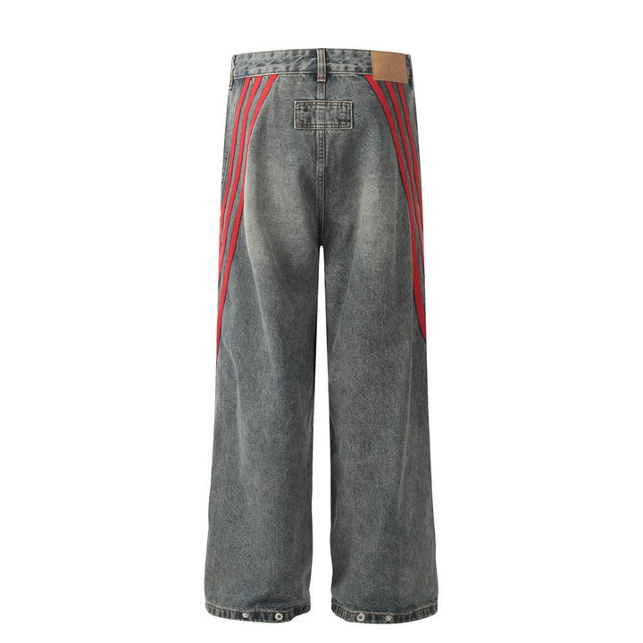 Striped Flame Red Jeans     - VILIVAUN