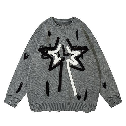 Y2K Shining Ripped Star Sweater  Gray M  - VILIVAUN