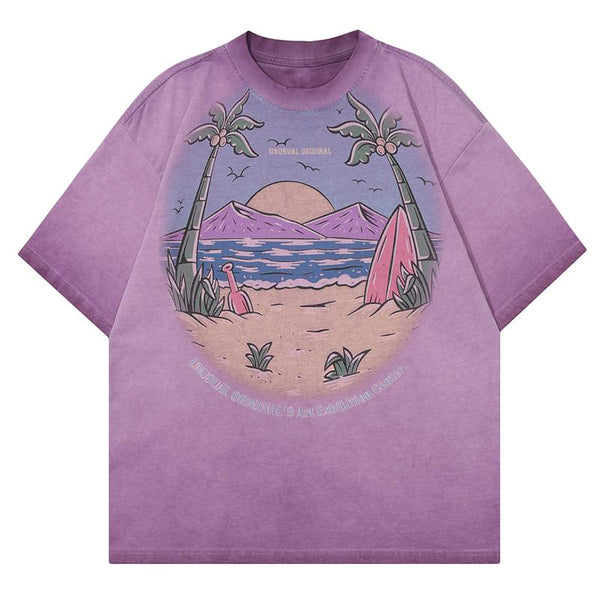 Summer Beach Oversized T-Shirt  Purple S  - VILIVAUN