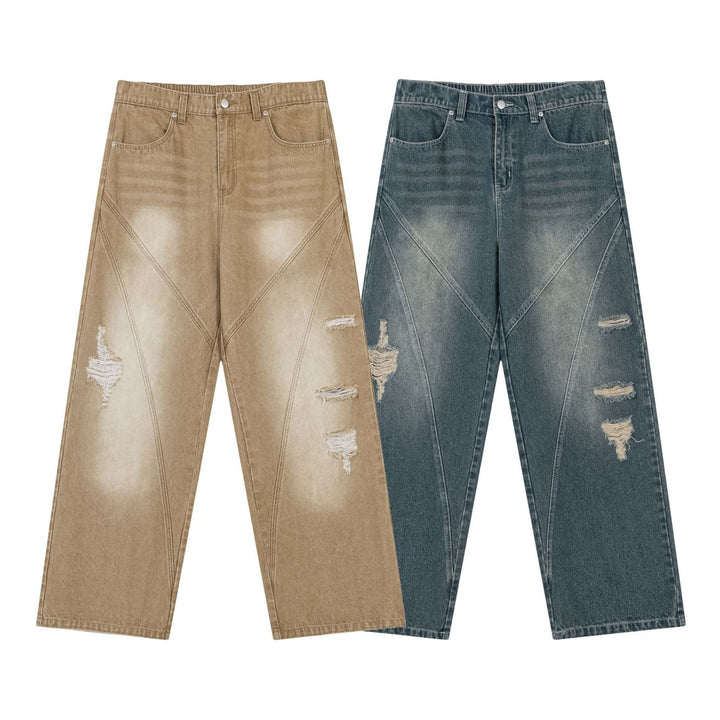 Washed Ripped Vintage Loose Jeans     - VILIVAUN