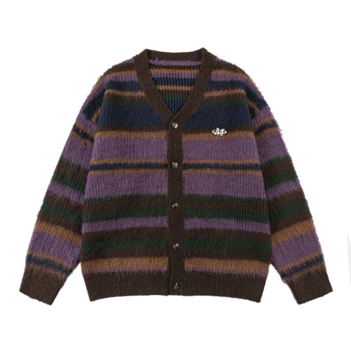 Striped Knitted Rainbow Cardigan     - VILIVAUN