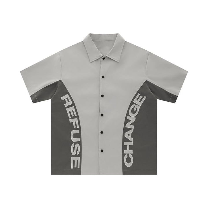 Y2K "Refuse Change" Patchwork Shirt  Beige S  - VILIVAUN