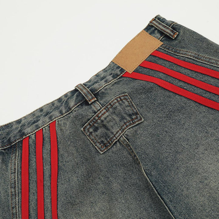 Striped Flame Red Jeans     - VILIVAUN