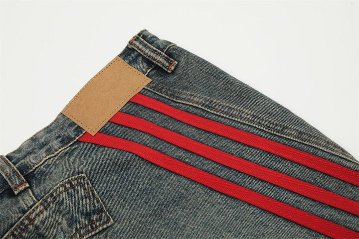 Striped Flame Red Jeans     - VILIVAUN