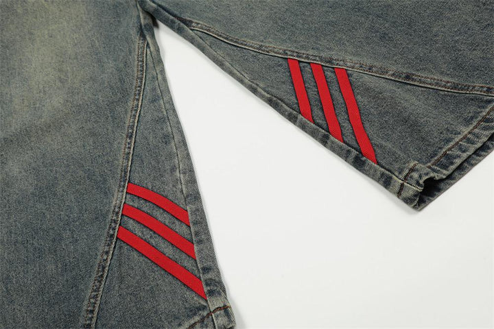 Striped Flame Red Jeans     - VILIVAUN