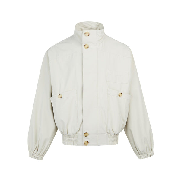 Vintage High Neck Buttoned Jacket  Khaki M  - VILIVAUN