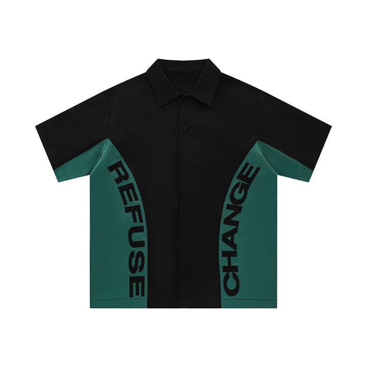 Y2K "Refuse Change" Patchwork Shirt  Black S  - VILIVAUN