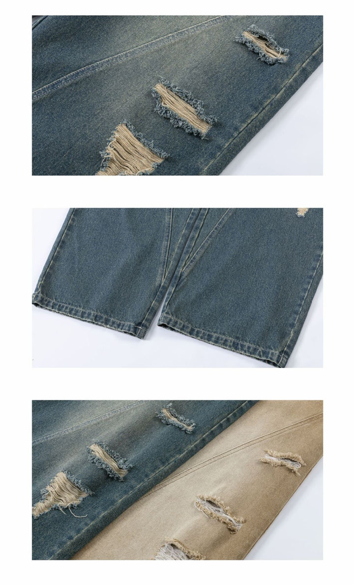 Washed Ripped Vintage Loose Jeans     - VILIVAUN