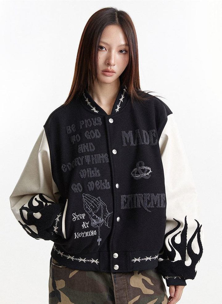 Y2k Inferno Rebel Varsity Jacket     - VILIVAUN