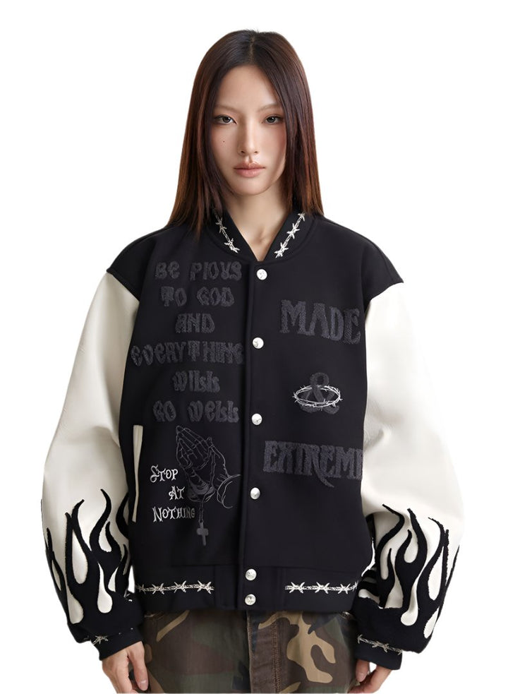 Y2k Inferno Rebel Varsity Jacket Black M - VILIVAUN