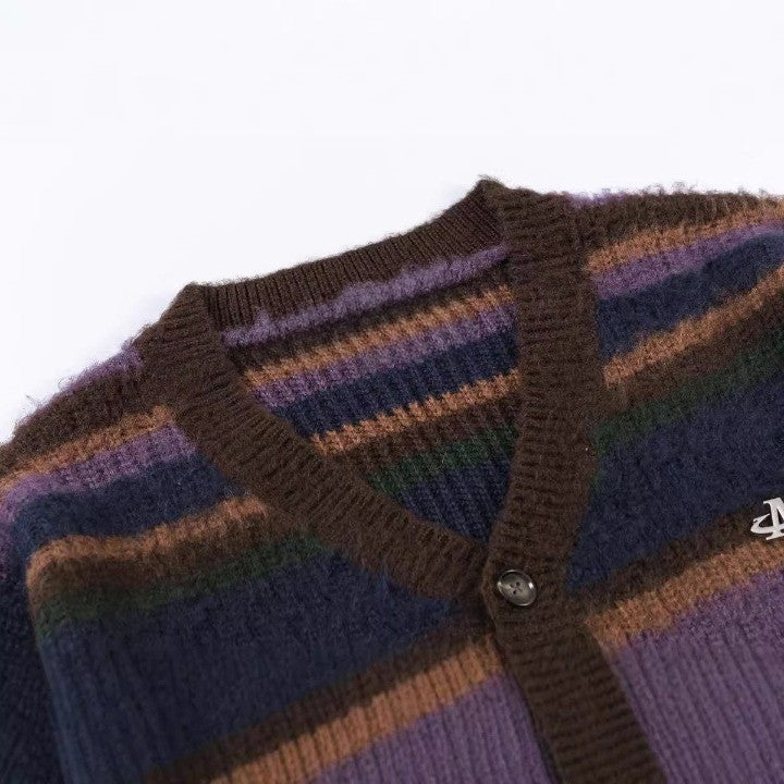 Striped Knitted Rainbow Cardigan     - VILIVAUN