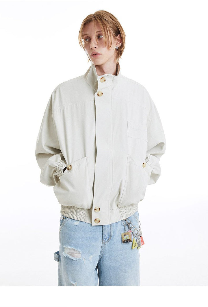 Vintage High Neck Buttoned Jacket     - VILIVAUN