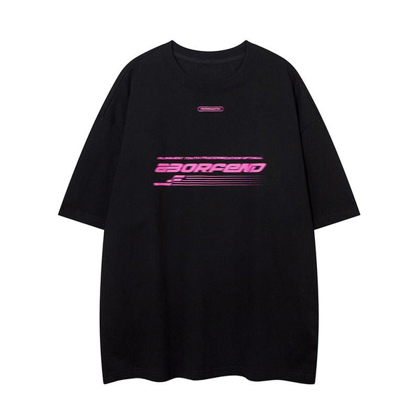 Racing Style Printed T-Shirt  Black S  - VILIVAUN